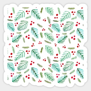 Christmas tree branches and berries - green and red Sticker